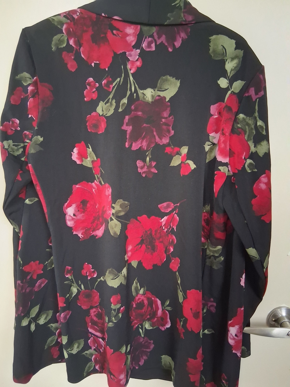 Susan Graver Black Blazer with Burgundy Rose Floral Print - Picture 3 of 4